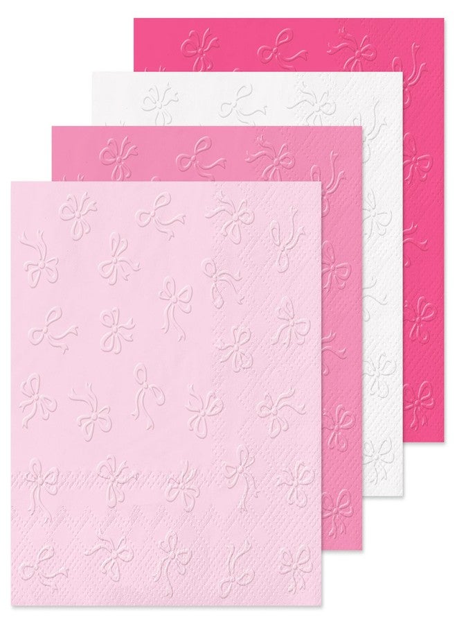 JarThenaAMCS 100Pcs Valentine Bow Pink Cocktail Napkins Coquette Cute Bow Embossed Napkin Pink Bow Theme Birthday Party Decorations for Bachelorette Birthday Supplie(4 Colors,3 Ply) - Image 1